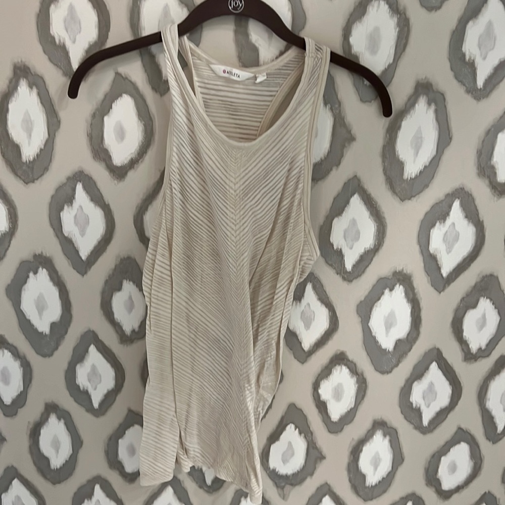 sheer cream striped razor back tank top
